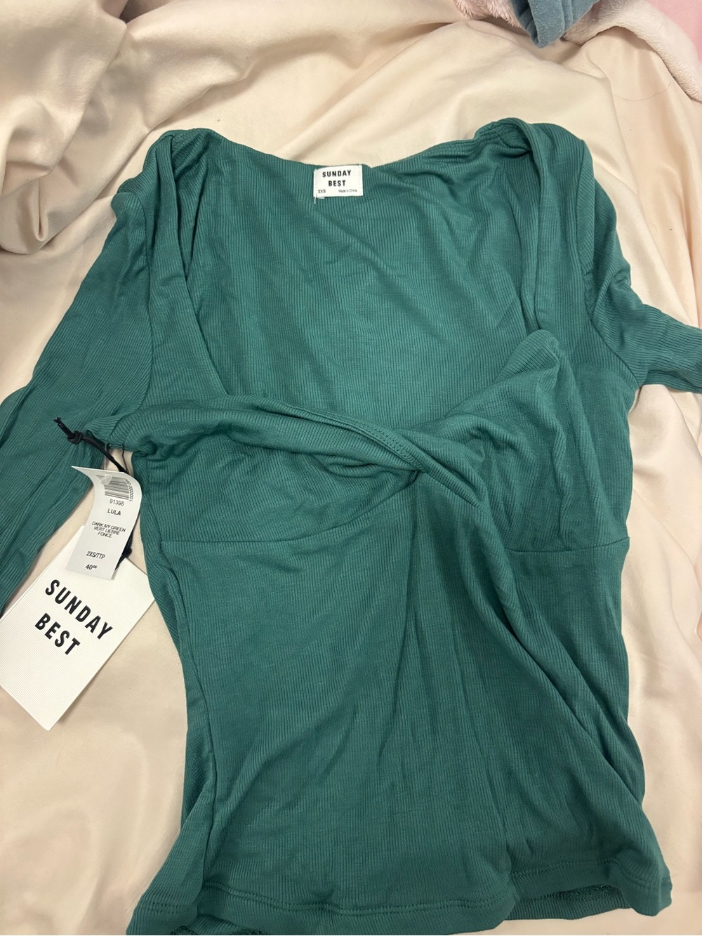 Sunday Best Teal Scoop-Neck Ribbed Long Sleeve Top